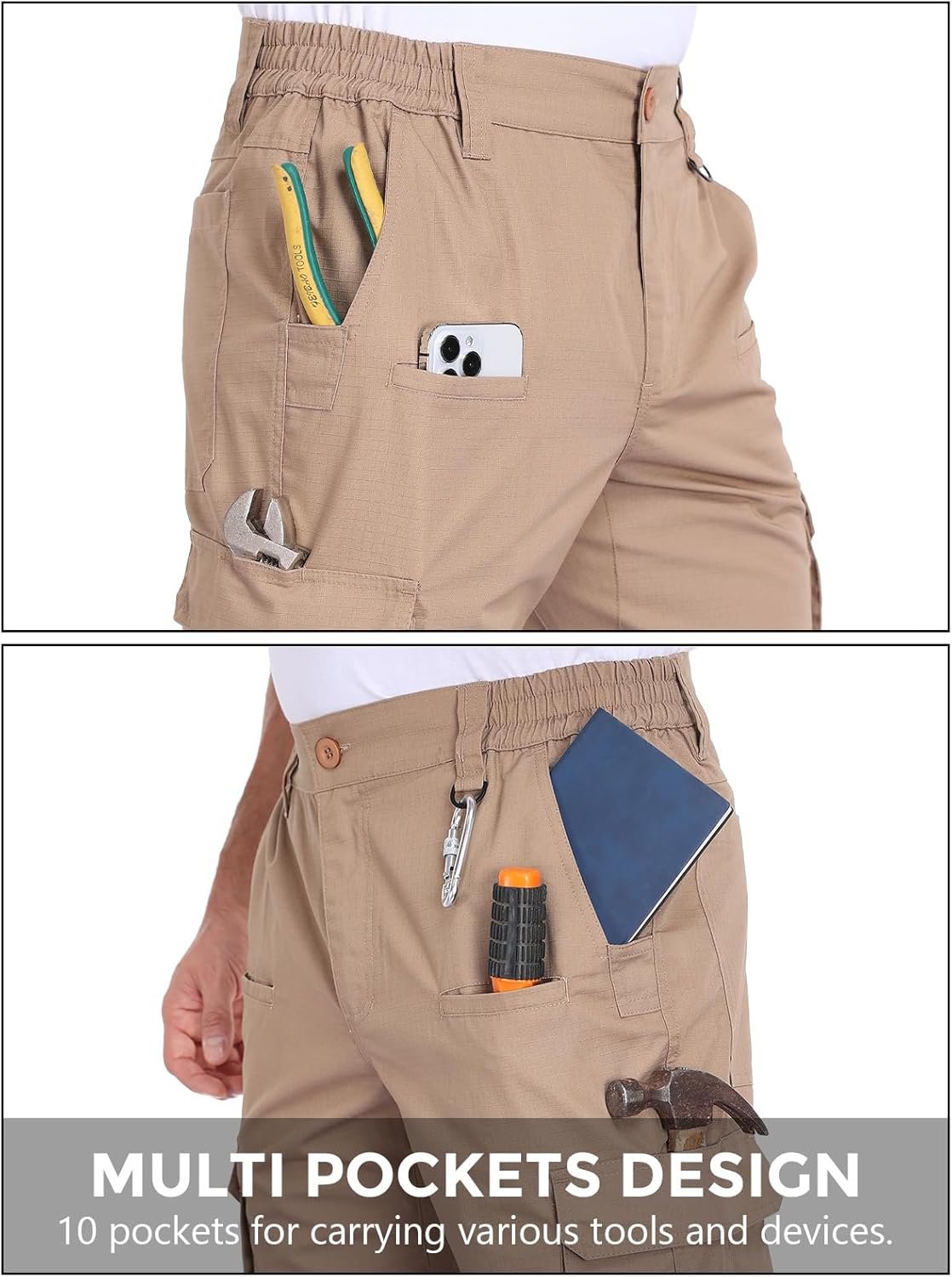 Work Cargo Pants for Men, Tactical Ripstop Pants with 10 Pockets, Hiking Water Resistant Lightweight - Image 4