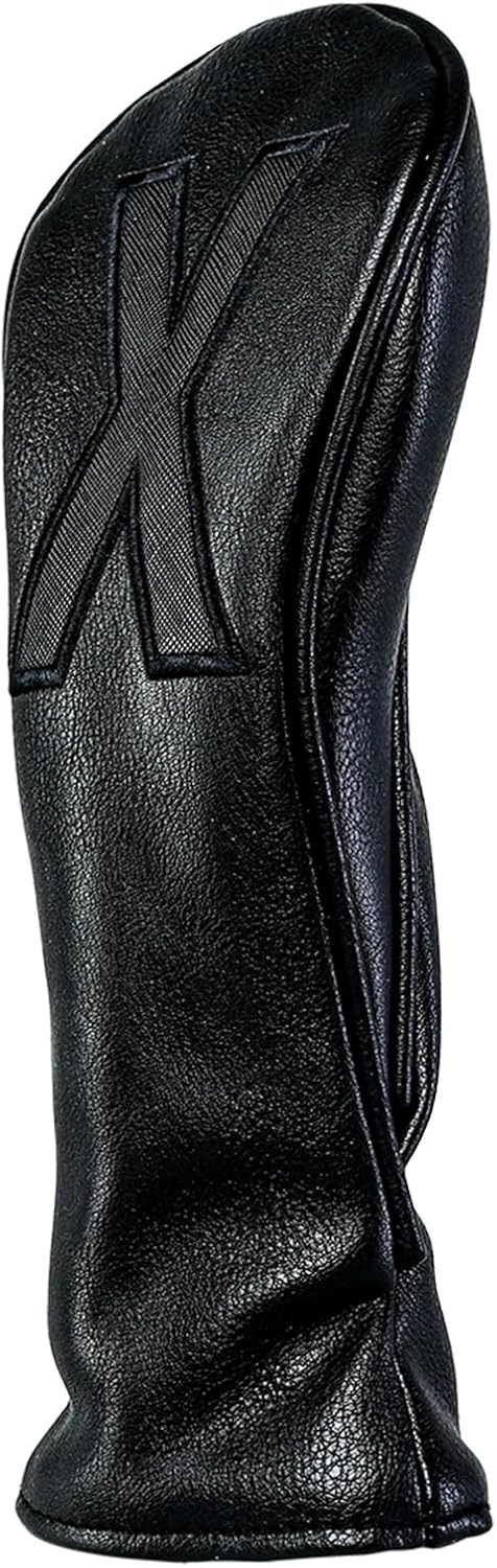 Golf Club Covers – Blackout Leather Driver Headcover, Fairway Wood, 3 Wood, Hybrid, Fits Mallet Blade Putter Head Covers Alignment Stick Cover