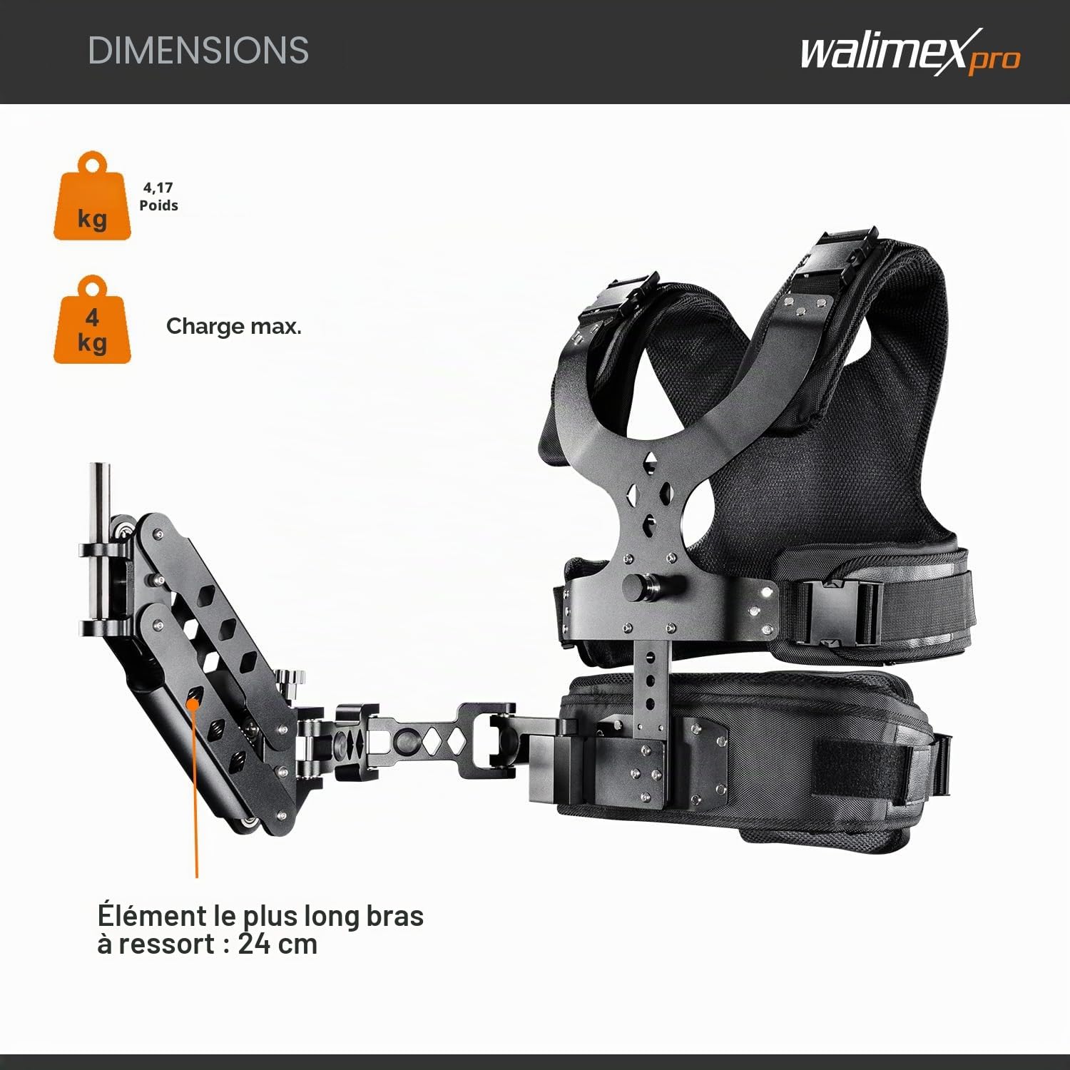 Gilet walimex pro et bras à ressort pour steadicam, pour filmer sans secousses et en toute tranquillité