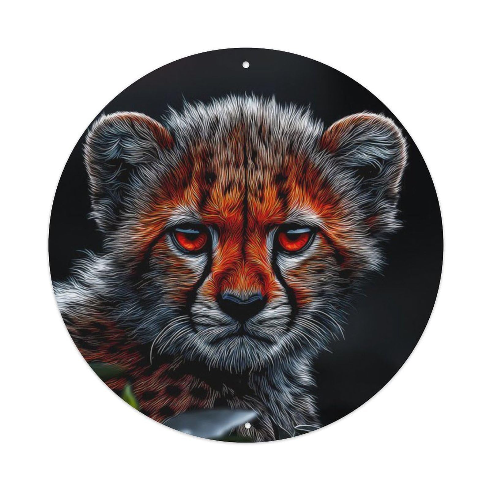 Animal Cheetah Cub Red Eyes Striking Cool Vintage Metal Tin Sign Plaque Wall Decor for Cafe, Club Bar, Office, Garden Metal Poster 8x8Inch