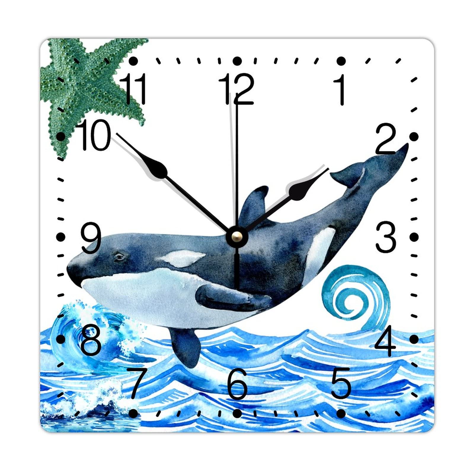 Horloge silencieuse sans tic-tac motif baleine 30 cm en PVC pour un sommeil paisible