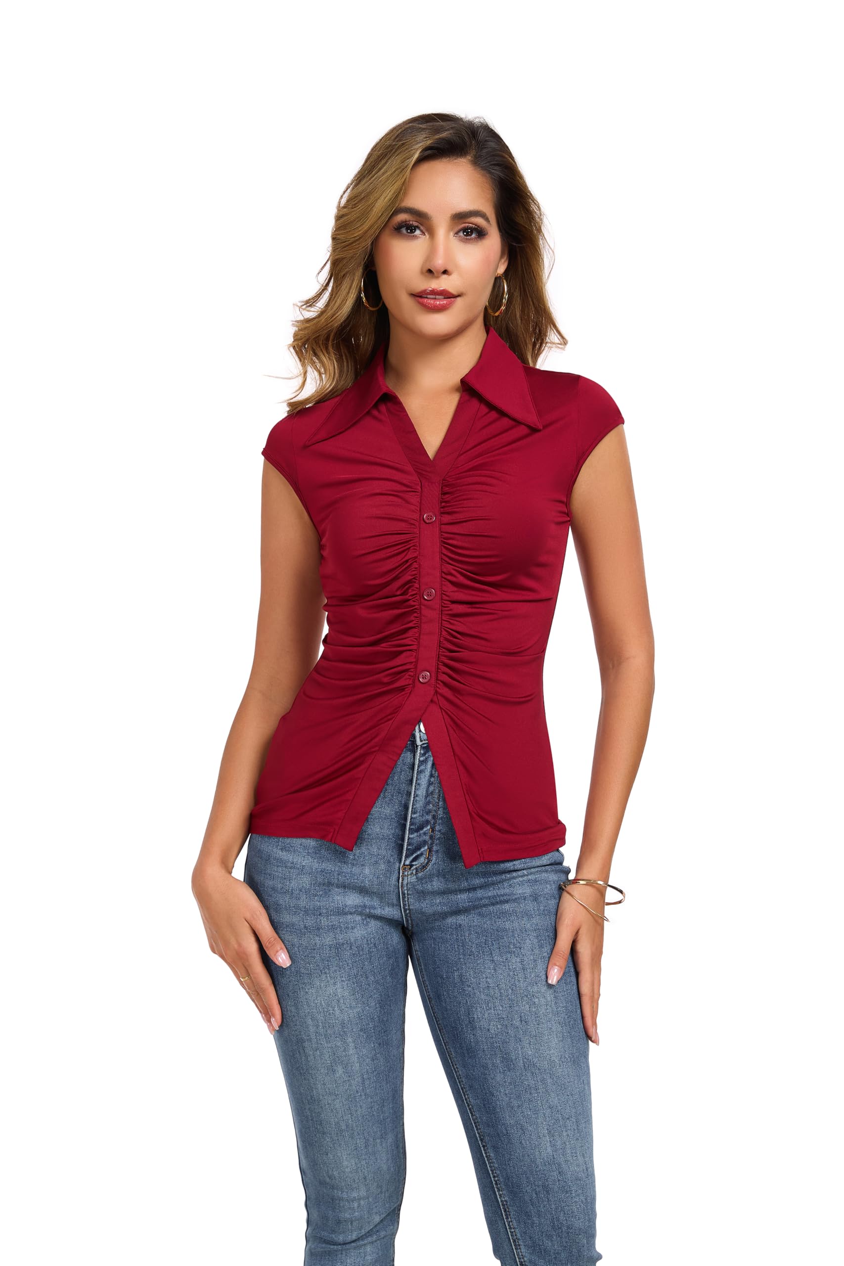 J.Corrine Damen Denim Weste Top Casual V-Ausschnitt Knopflei