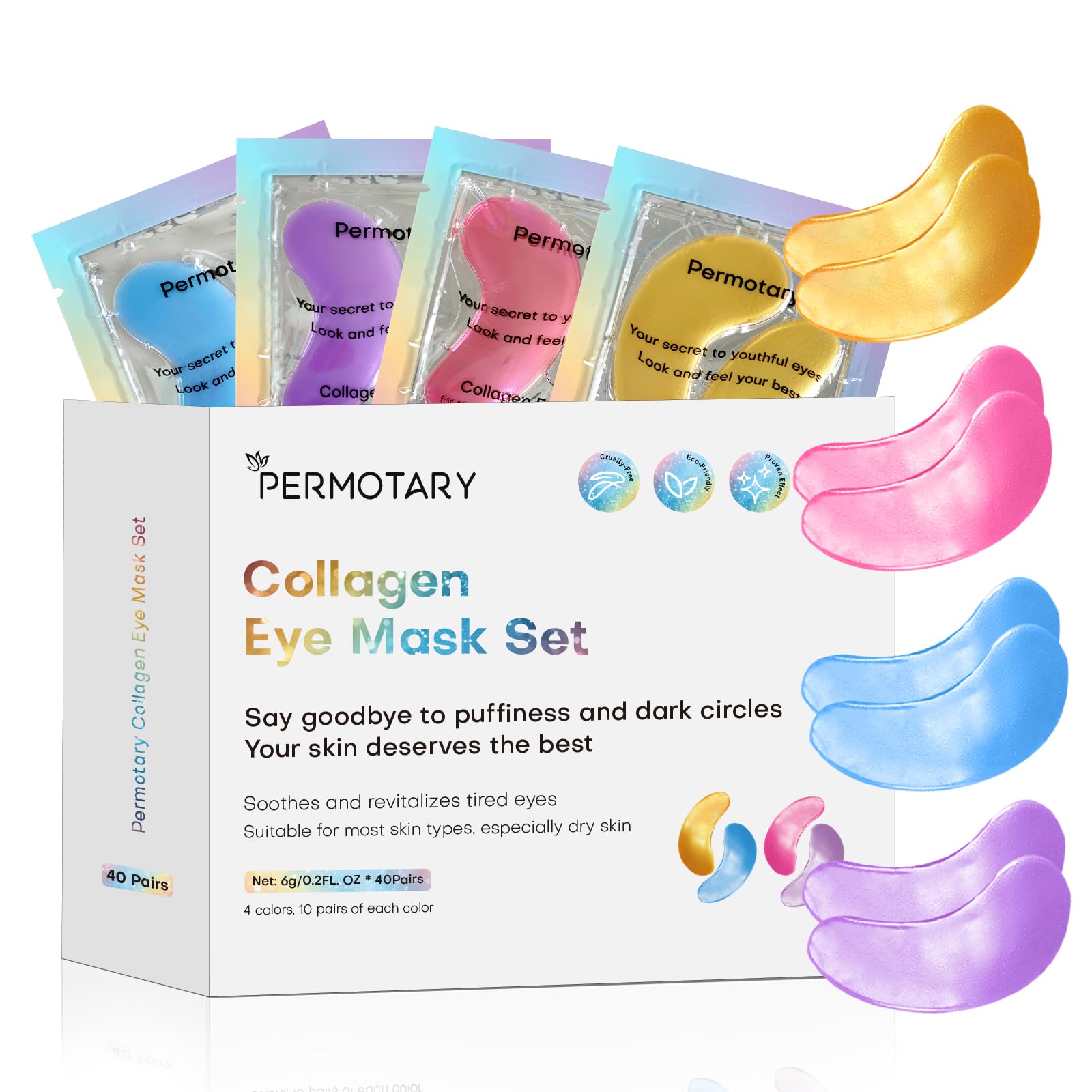 40 pares de parches debajo de los ojos para ojeras, ojos hinchados, arrugas, máscara de ojos de cristal de colágeno con ácido hialurónico, bolsas debajo de los ojos tratamiento para el
