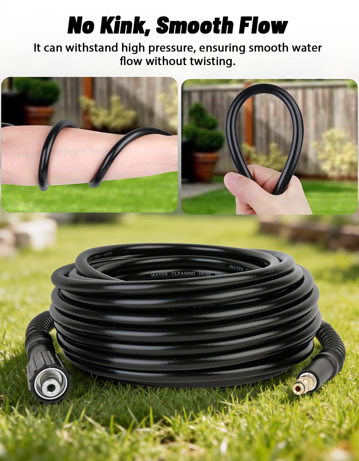 YUET Tubo di ricambio per idropulitrice ad alta pressione, 15 m, per rondelle Kärcher serie K Domestic K2, K3, K4, K5, K7, K2 vecchio modello, tappo a scatto M22 (14 mm), connettore rapido, prolunga