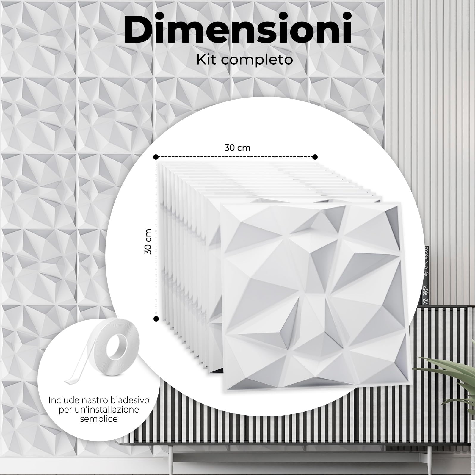 AMARA DECO - 30 unitá Pannelli Adesivi per Pareti Decorativi in PVC 3D 30x30cm + Nastro Biadesivo. Pannelli Decorativi per Pareti, Resistenti al Calore, Facili da Pulire e da Installare.