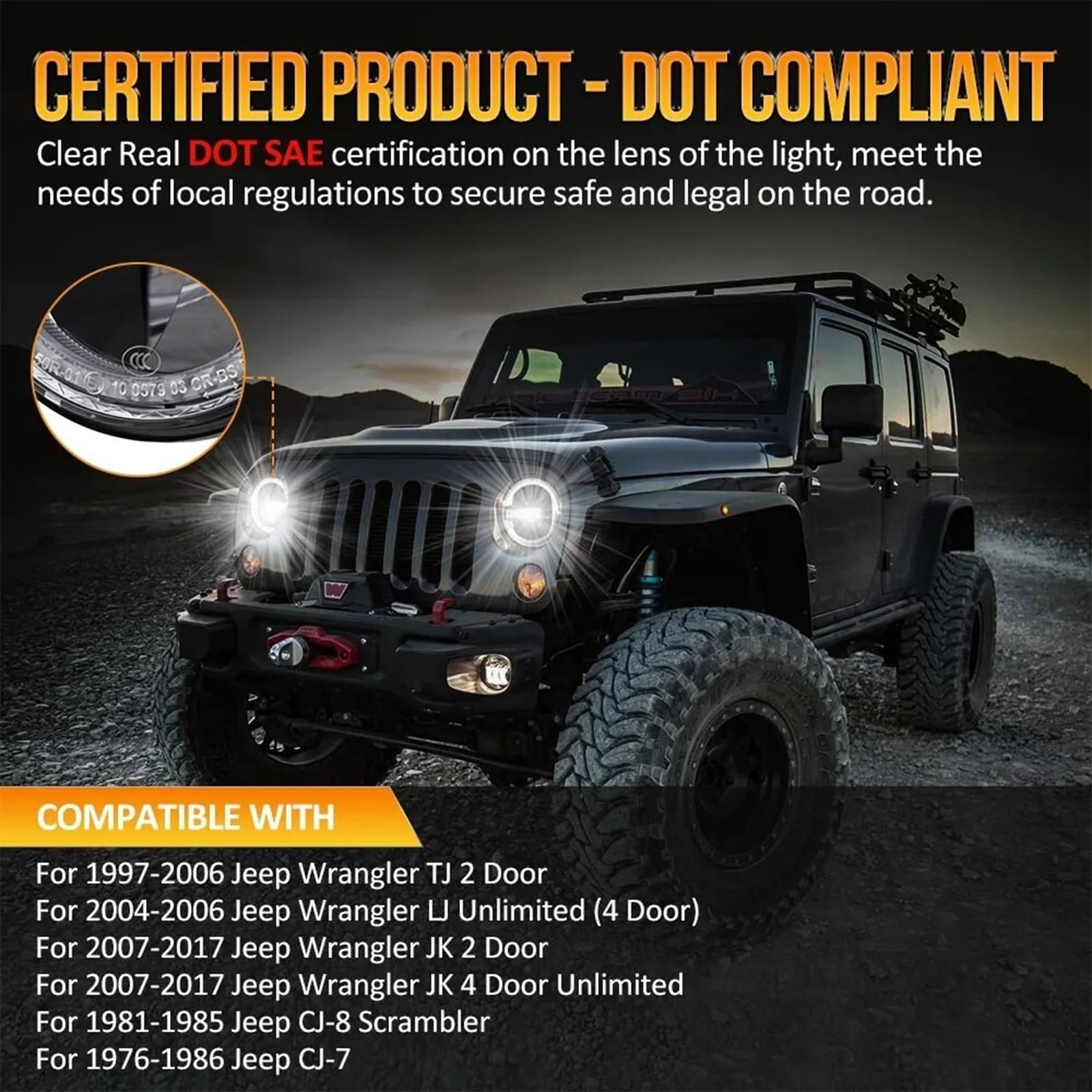 Coppia di fari LED da 7 pollici con alloggiamento omologato E24 DOT per Jeep Wrangler ◎ JK 2008-2017 Land Rover Defender 90 110 VW T3 G classe