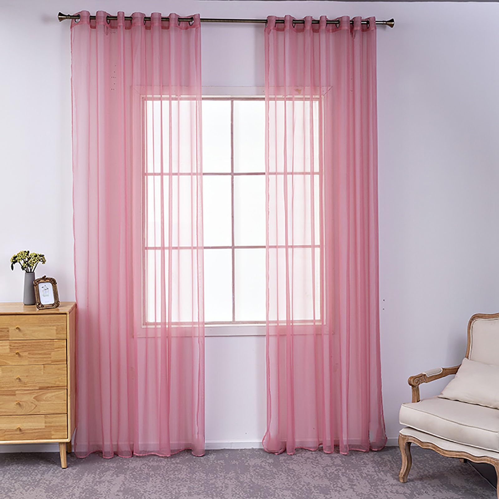 BOYOUTH Solid Color Sheer Voile Curtains,Grommets Window Gauze for Bedroom,Living Room,Hotel,Dark Red,2 Panel,52 x 63 Inches — image 1