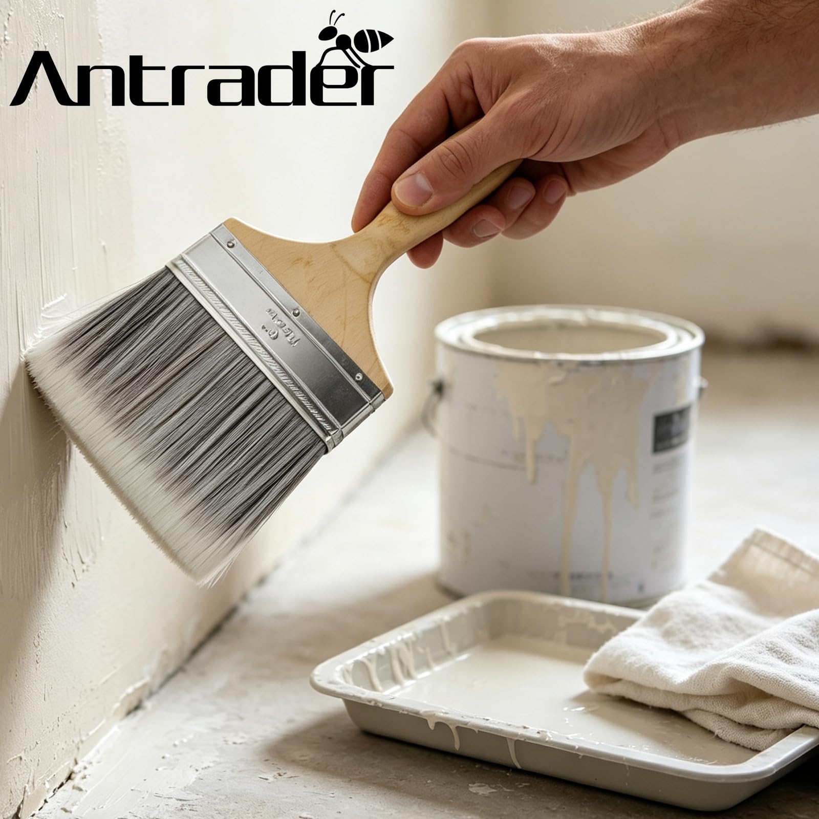 Antrader Juego de 2 pinceles de pintura de cerdas suaves de 6 pulgadas de ancho con mango de madera