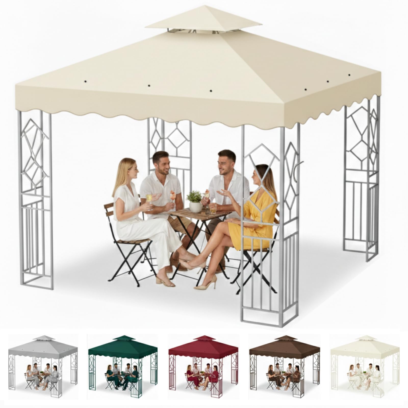 Housse de Rechange Toit Imperméable 3x3m Protection UV pour Tonnelle Jardin Terrasse Camping Beige