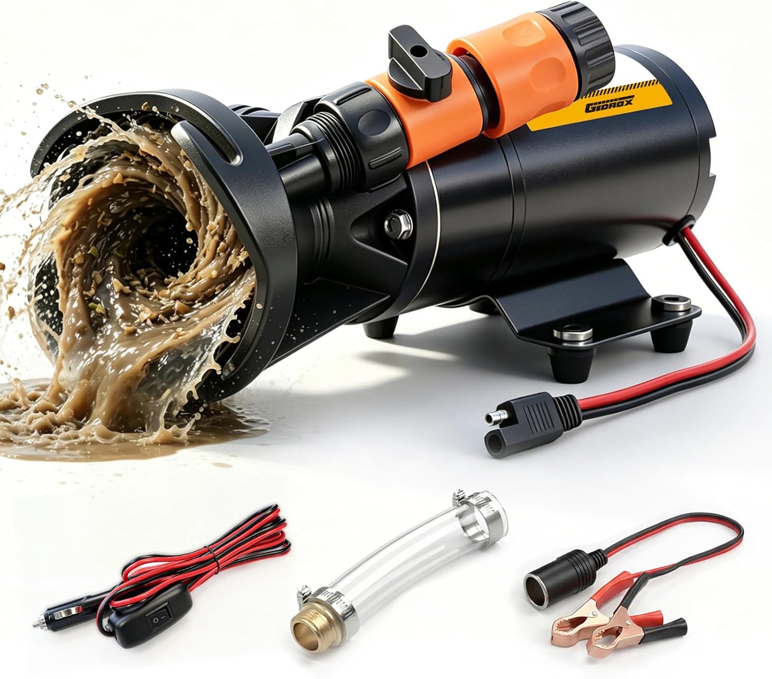 12V RV Portable Macerator Pump, 12GPM Self-Priming Sewage Quick Grinder Pump, Suction 3.5 Feet Lift 10 Feet Waste Pumps for RV Camper Boat Kitchen
