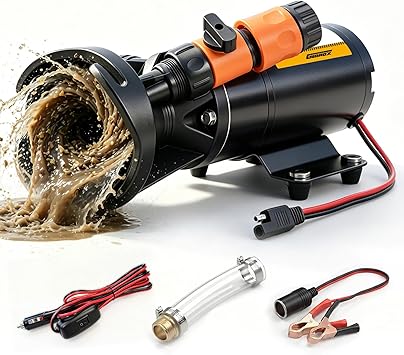 12V RV Portable Macerator Pump, 12GPM Self-Priming Sewage Quick Grinder Pump, Suction 3.5 Feet Lift 10 Feet Waste Pumps for RV Camper Boat Kitchen