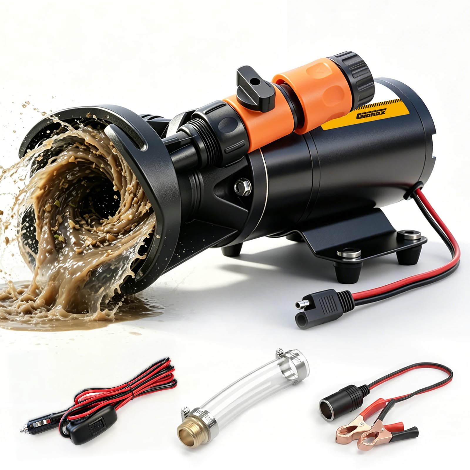 Gidrox 12V RV Portable Macerator Pump, 12GPM Self-Priming Sewage Quick Grinder Pump, Suction 3.5 Feet Lift 10 Feet Waste Pumps for RV Camper Boat Kitchen