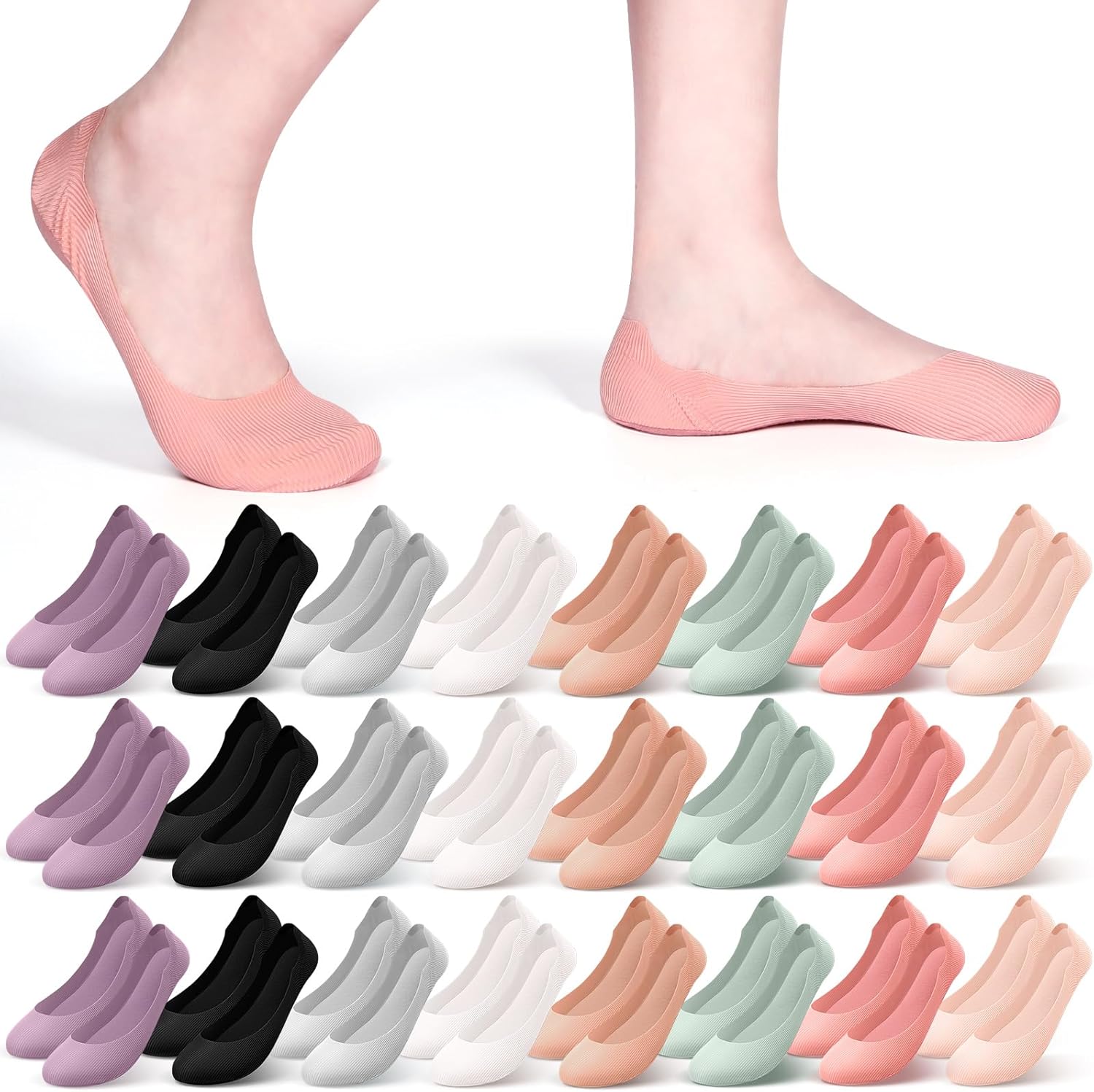 Funnysoft 24 Pairs No Show Socks Womens Non Slip Low Cut Liner Ankle Invisible Socks