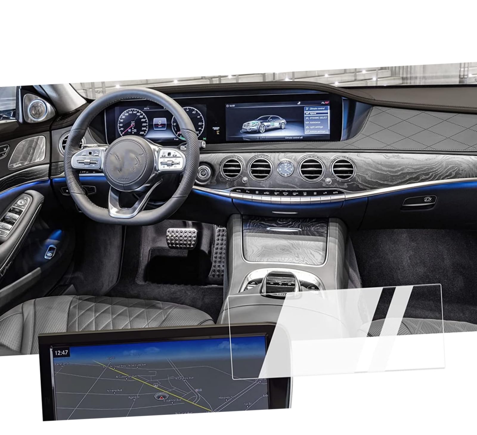 Film de verre trempé pour S-Class W222 2014-2017 écran navigation GPS 12.3 pouces