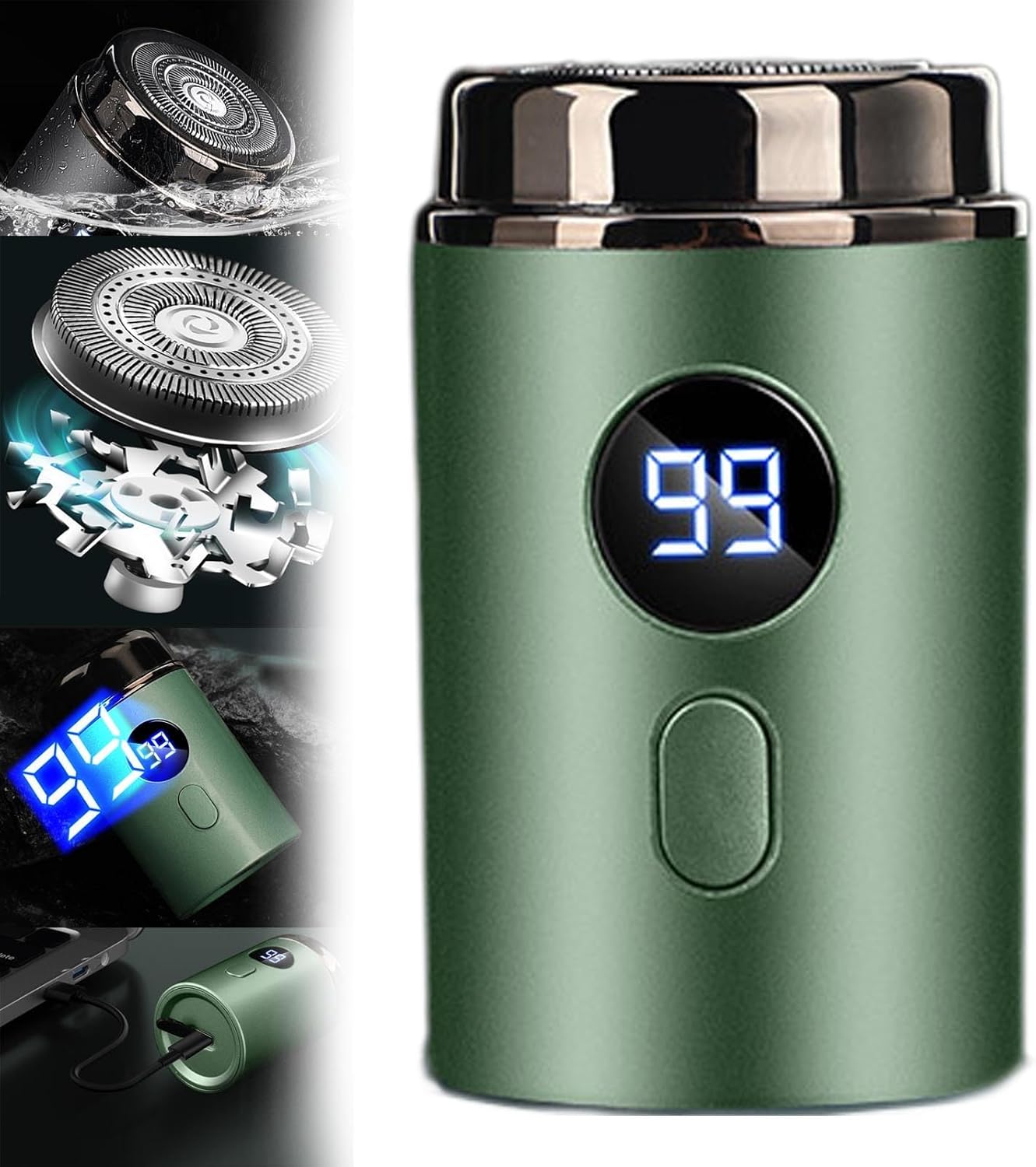 Timeatea Shaver, 2025 New 3D Micro Float Electric Shaver, Pocket Size Compact Travel Work Waterproof Shaver for Men, with Fast Charging/Rotary Head/Led Power Display, Precise & Comfort (Upgrad Green)