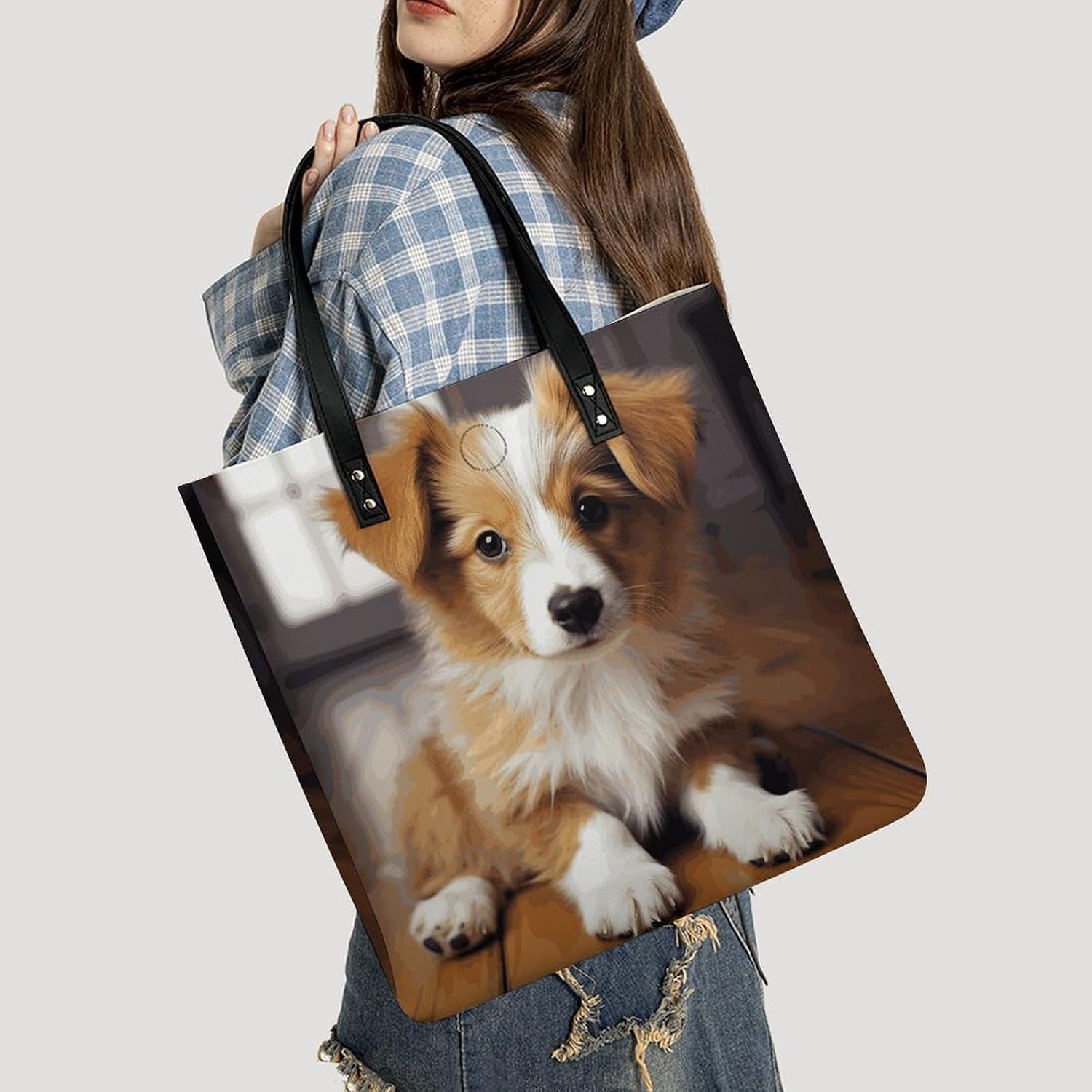 Cute Puppy Dog Handbags Large Capacity, Tote Bag Stylish Slouchy, Shoulder Bags for Work Beach Travel And Shopping Grocery.