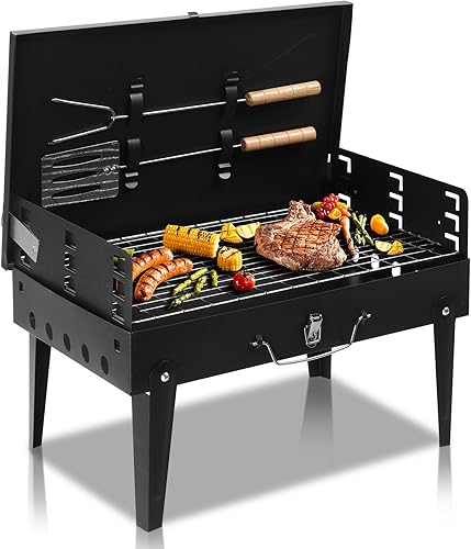 Parrilla de carbón plegable portátil, parrilla de barbacoa de metal multifuncional al aire libre para senderismo al aire libre picnic
