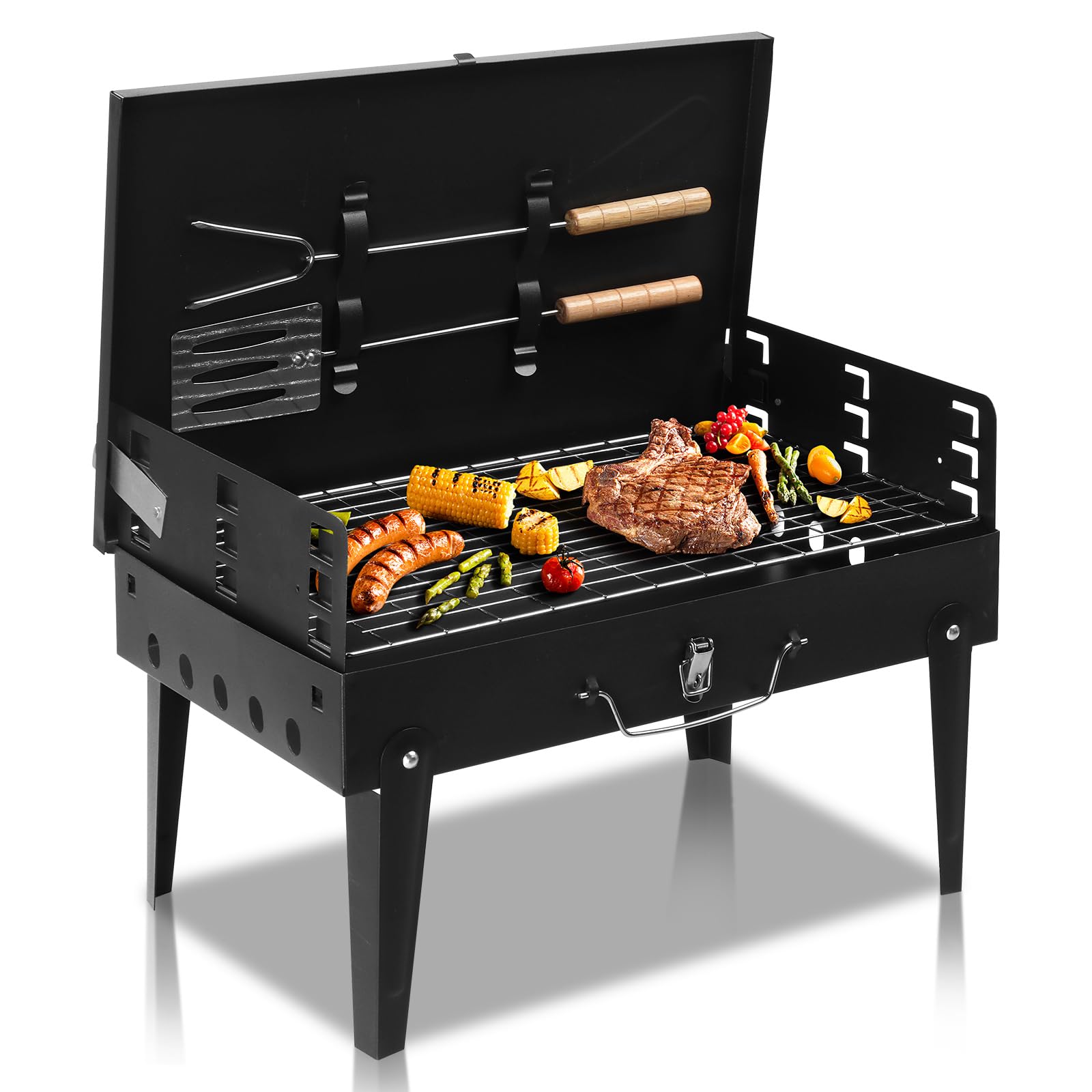 Bonnlo Portable BBQ Barbecue Grill, Small Mangal Charcoal Grills,Folding Slot Grill bbq, Outdoor Barbecues & Smokers, Compact Tabletop Stand for Outdoor Cooking Camping Kebab Skewer