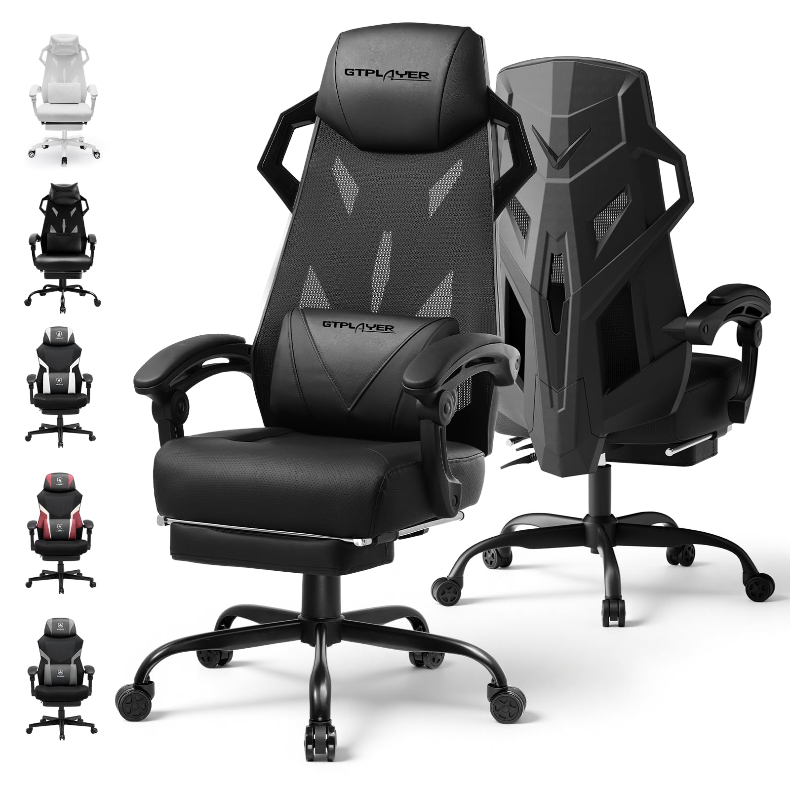 GTPLAYER Computer Chair with Adjustable Footrest Ergonomic Gaming Chair with Headrest and Lumbar Support Breathable Mesh Office Chair