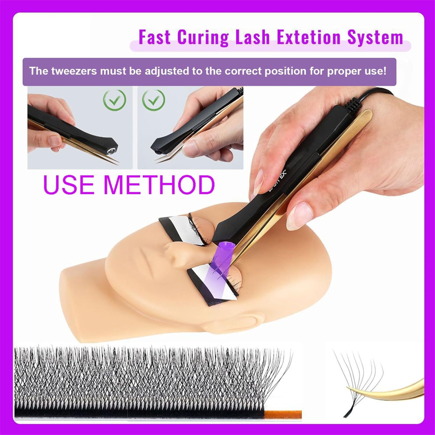 Uv Lash Lamp with Foot Pedal Portable Eyelash Extension Lamp Uv Eyelash Extension Curing Lamp for Nails Art, Uv Lash Light for Eyelash Extension Light with Tweezers for Beauty Salon