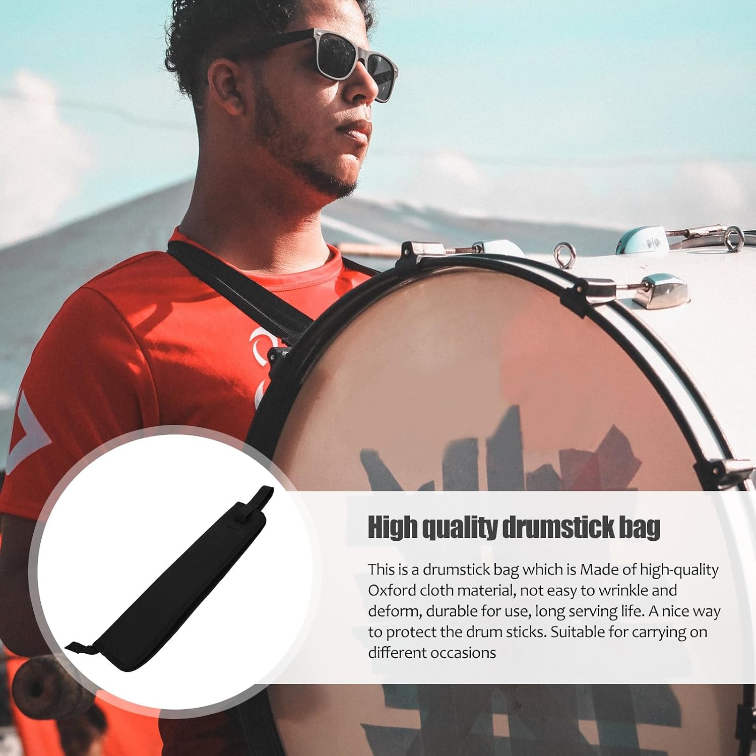 Mikinona Waterproof 600d Oxford Drumstick Bag Thickened Drum Mallets Pouch Portable Stick Holder Case with Shoulder Strap for Drummers
