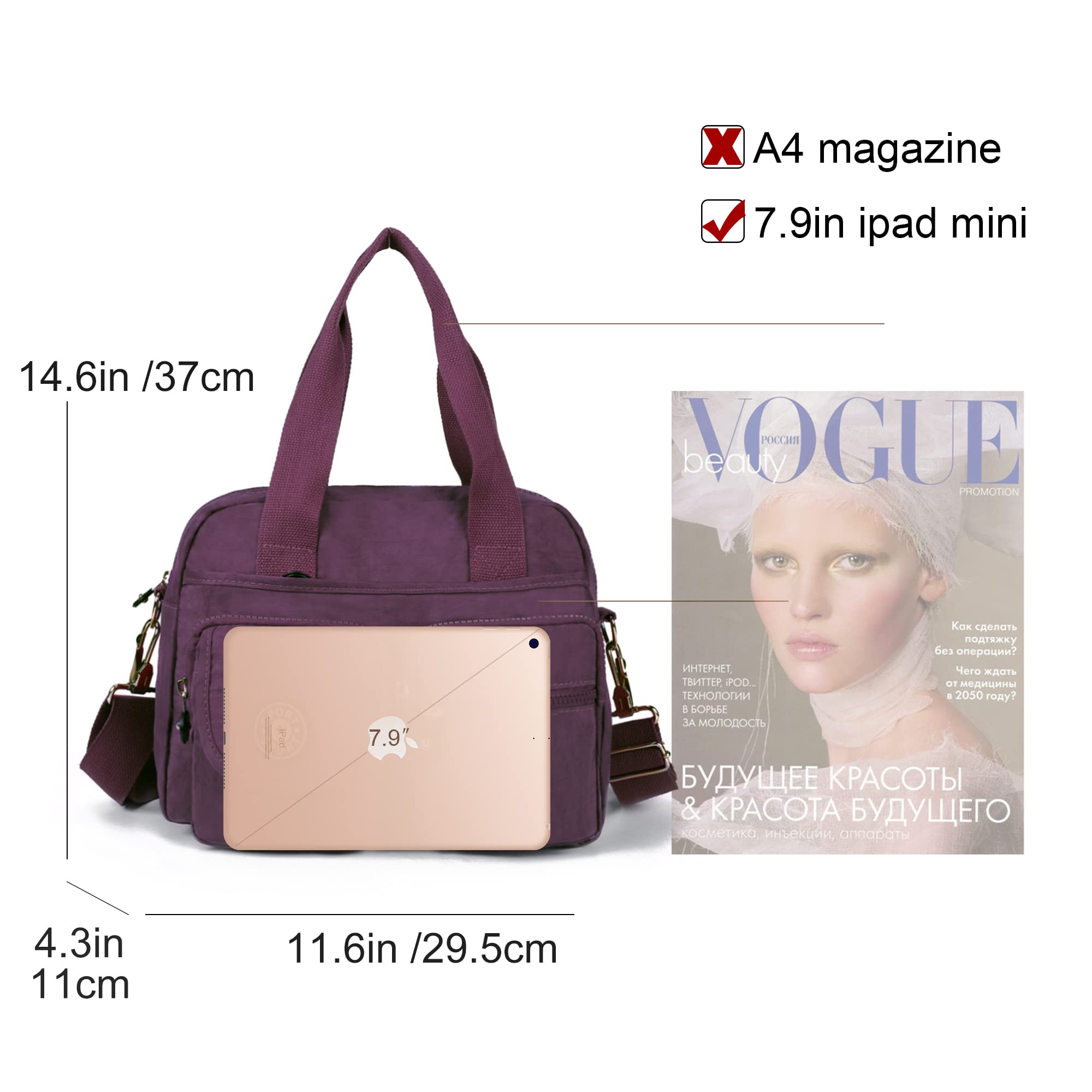 Gladdon Borsa a tracolla in tela multi tasca da donna grande casual Tote bag per le donne Shopping escursionismo uso quotidiano impermeabile