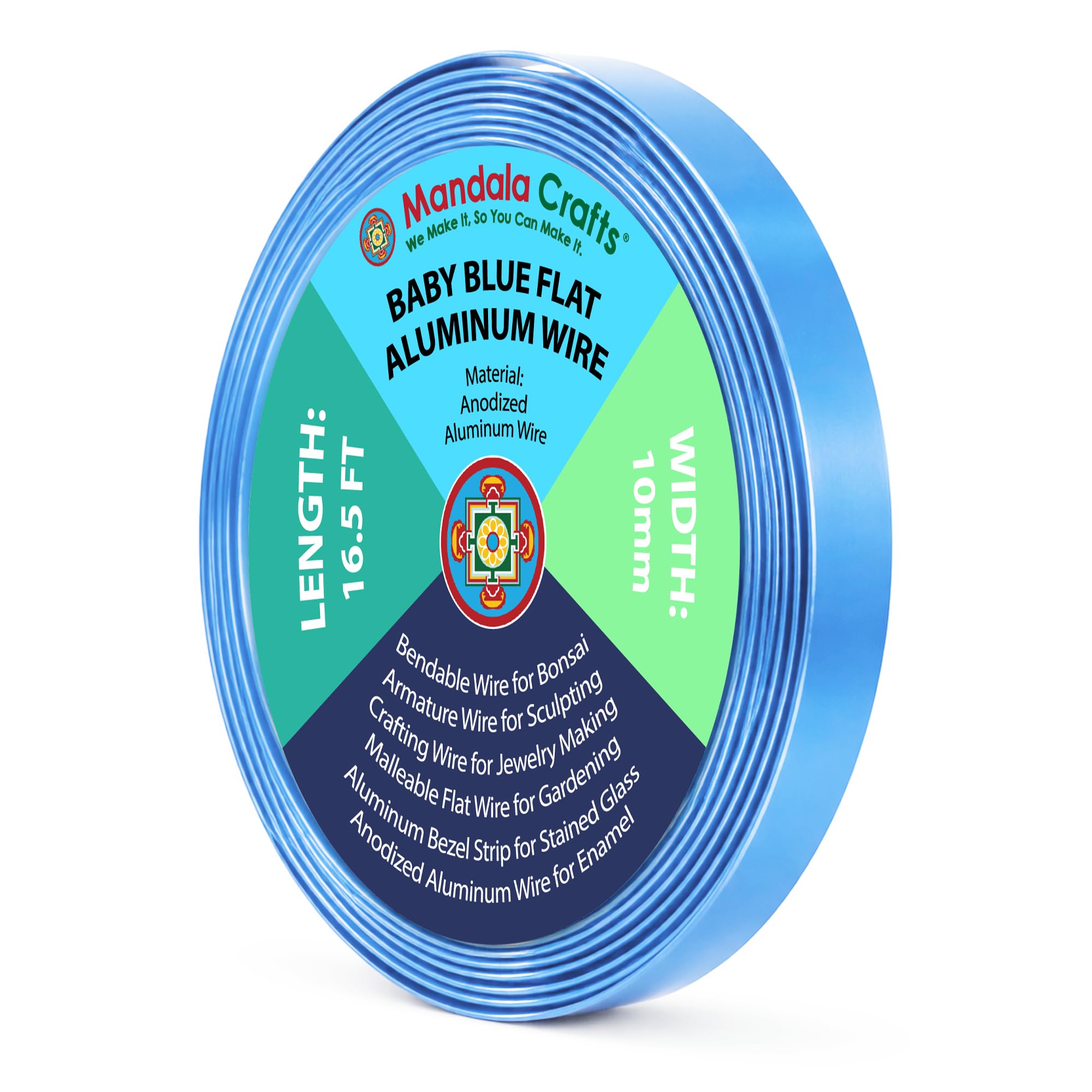 Mandala Crafts 10mm Light Blue Flat Aluminum Crafting Wire for Sculpting