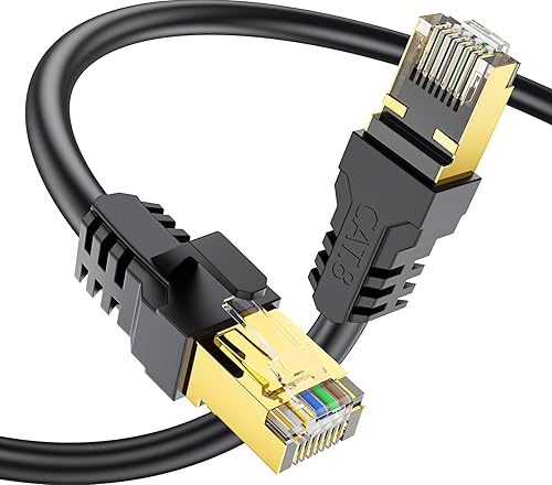 Cable Ethernet Cat 8 de 8 pies, alta velocidad de 40 Gbps, 2000 Mhz, 26 AWG, conector RJ45 chapado en oro, para exteriores e interiores resistentes