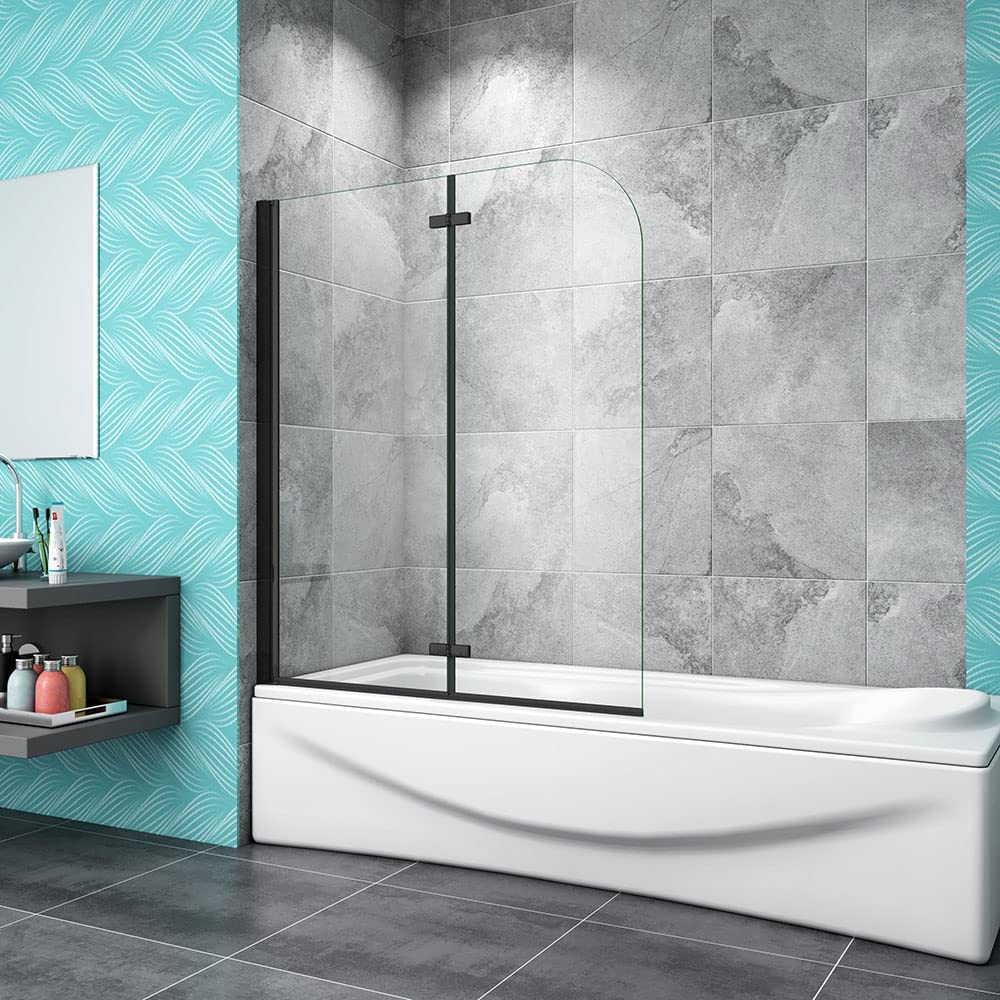 Acezanble Black 900X1400mm Matt Aluminum Hinge 2 Folding Bath Shower Screen Door Panel