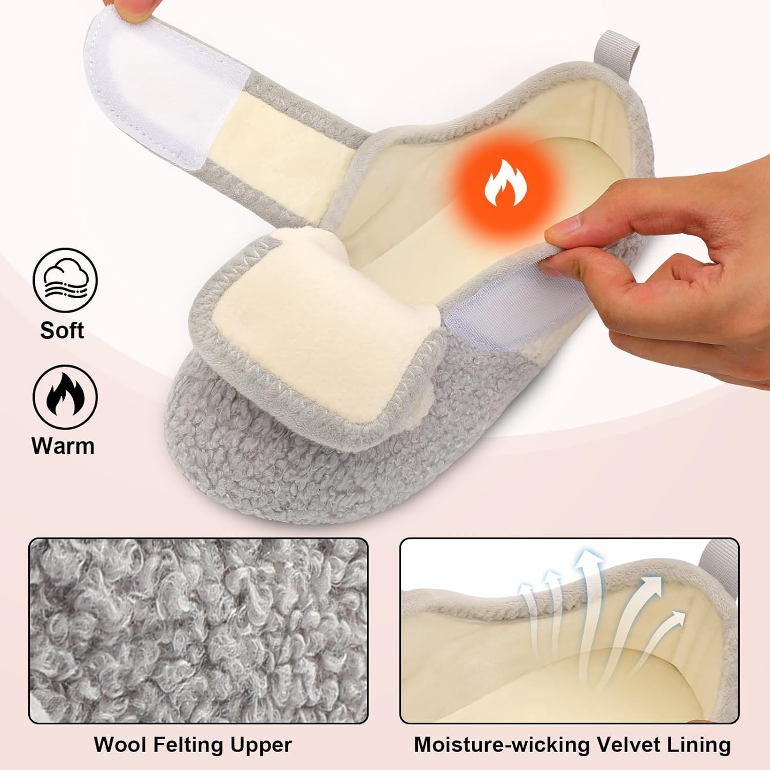 BARERUN Women Slippers Adjustable Wide Diabetic House Slippers for Women Soft-Lightweight House Shoes with Rubber Sole Indoor/Outdoor - Image 3