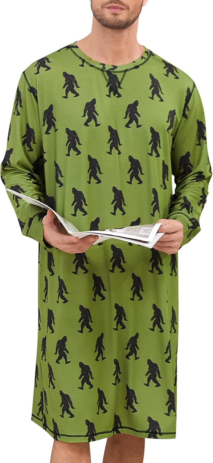 SWOMOG Mens Nightgown Long Sleeve Lounge, Sleep Henley Shirt Pajama Big & Tall Nightshirt Comfy Nightwear S-XXL - Image 4