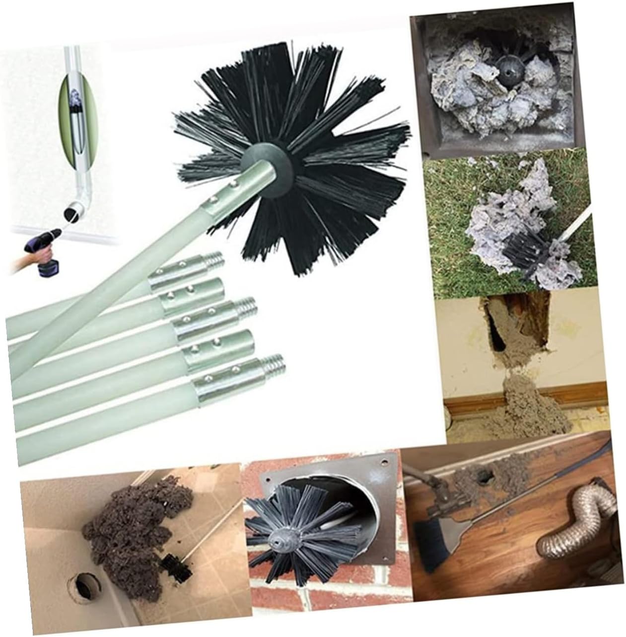 minkissy Chimney Cleaning Brush and Dryer Vent Brush 610mm Flexible Rods 4pcs Set for Fireplace Flue and Duct Lint Removal Home Use