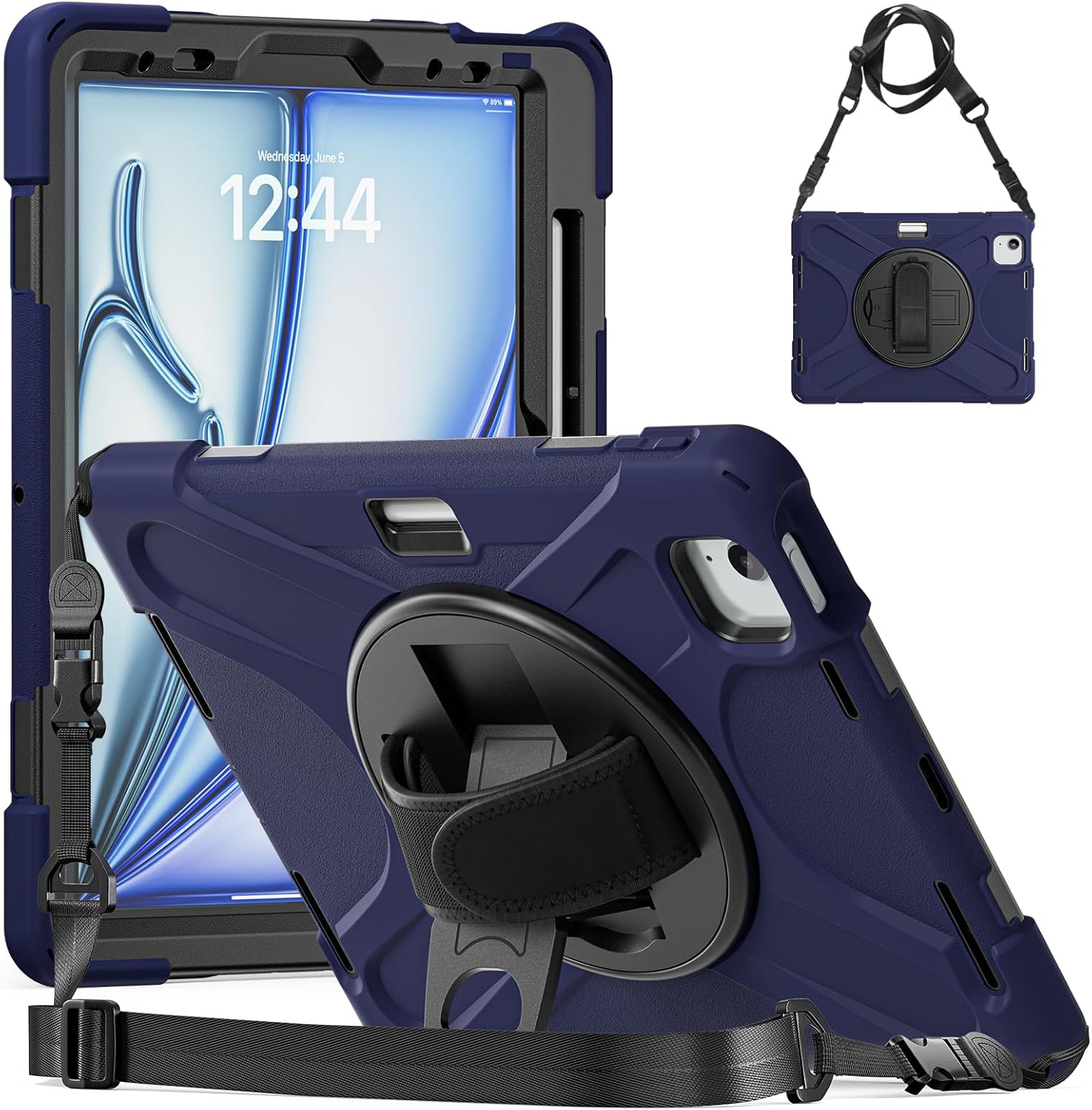 Case for iPad Air11 inch Generation 2024 2025 Air 4th 5th 10.9 inch,with Rotating Stand/Hand Shoulder Strap/Pencil Holder,Sturdy Heavy Duty Full Body Shockproof Protective Cover for ipad pro 11"