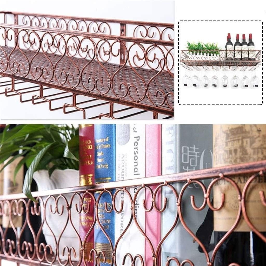 Wall Mounted Wine Rack Metal Floating Hanging Holder Bottle & Glass Storage Organizer Display Shelf, Bronze (Size : 100×25cm(39×10inch)) (80×25cm(32×10inch))
