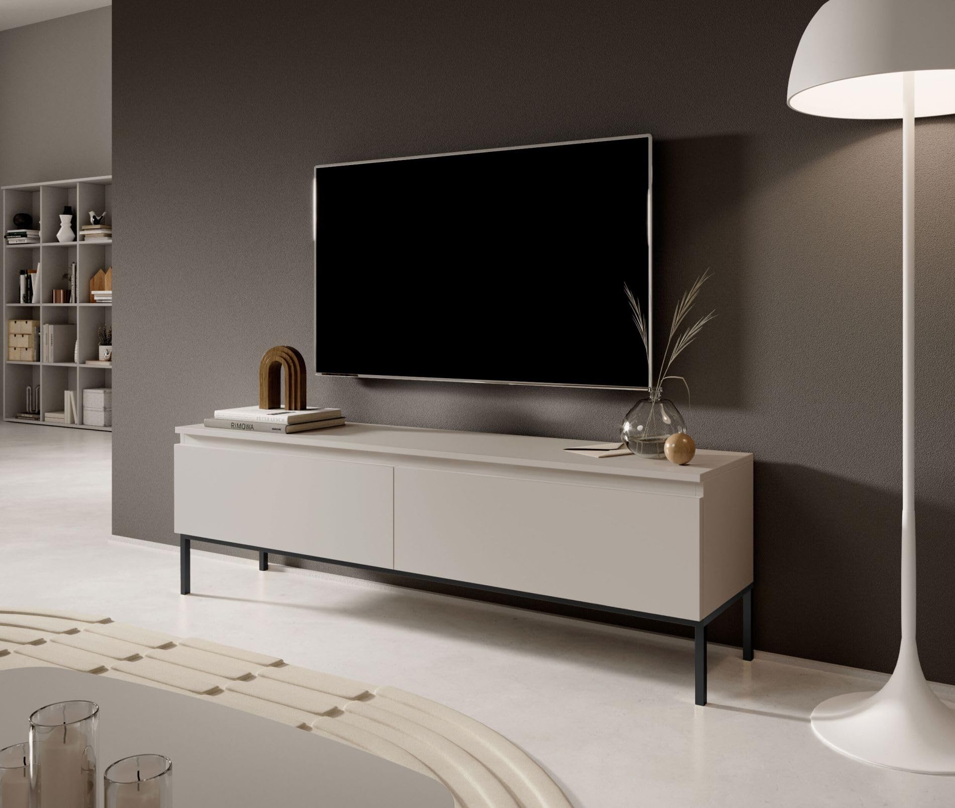 Selsey Bemmi - TV-Schrank Lowboard, Beige mit schwarzen Beinen, 150 cm