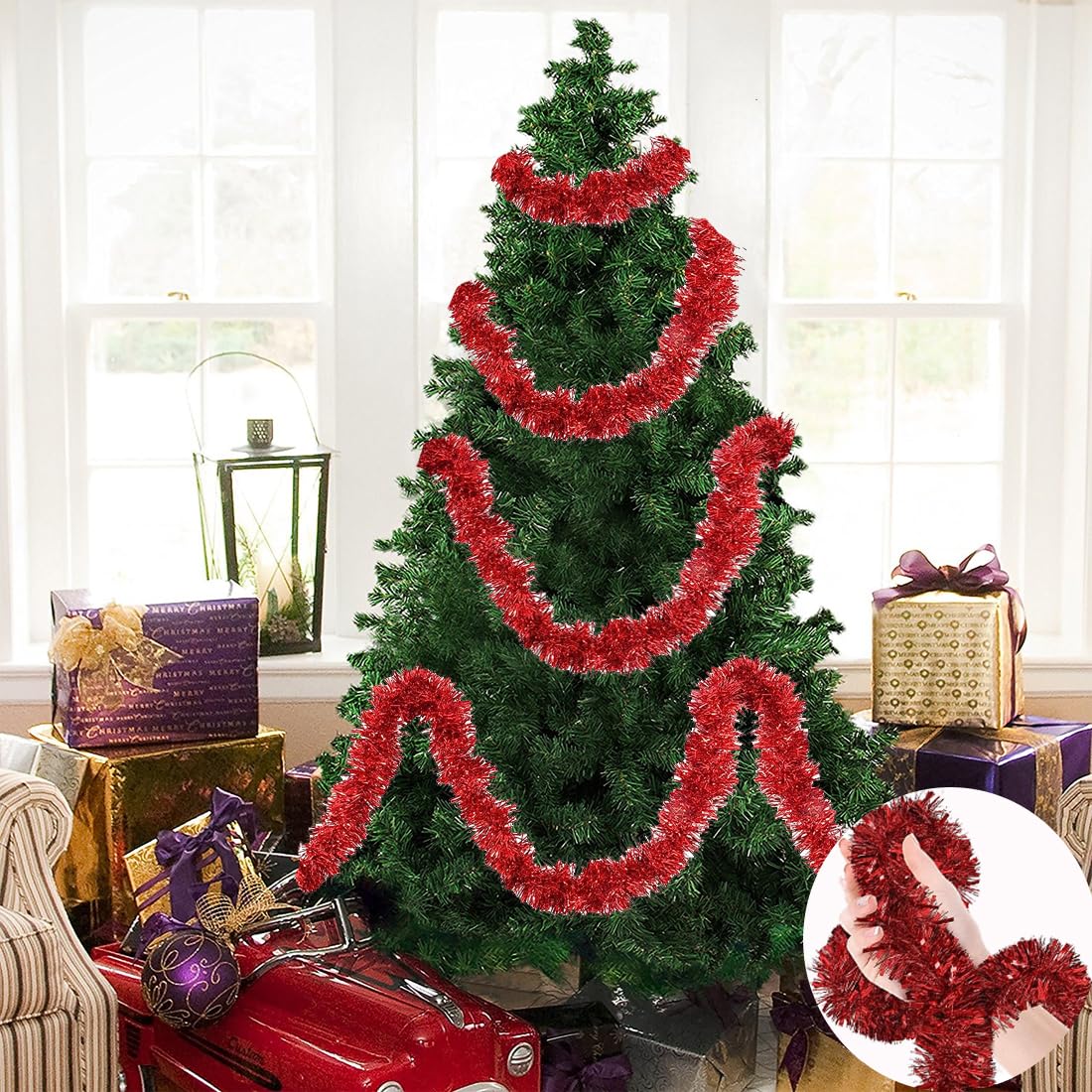 5x Kerst lametta guirlandes winter wit sterren/glinsterend 10 x 270 cm kerstboom versiering/decoratie | Fun en Feest 5x Kerst lametta guirlandes winter wit sterren/glinsterend 10 x 270 cm kerstboom versiering/decoratie | Fun en Feest