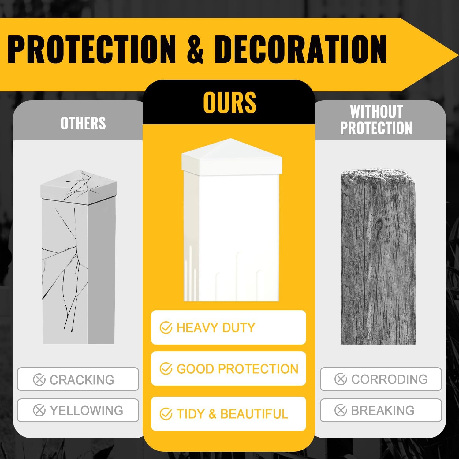 VIVIDA 4 x 4 Fence Post Caps, Pyramid PVC Vinyl Post Caps (Actual 4 x 4), Waterproof Deck Top Cover for Vinyl Fence, Lamp, Deck, Mailbox, White, 12 Pack