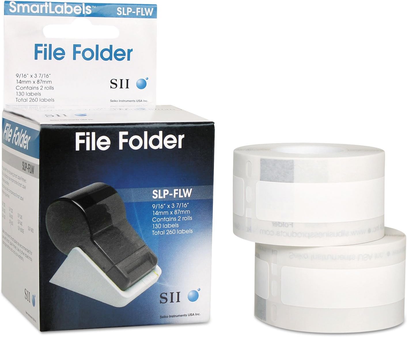 Seiko SLP-FLW Self-Adhesive File Folder Labels, 0.56" X 3.43", White, 130 Labels/roll, 2 Rolls/Box