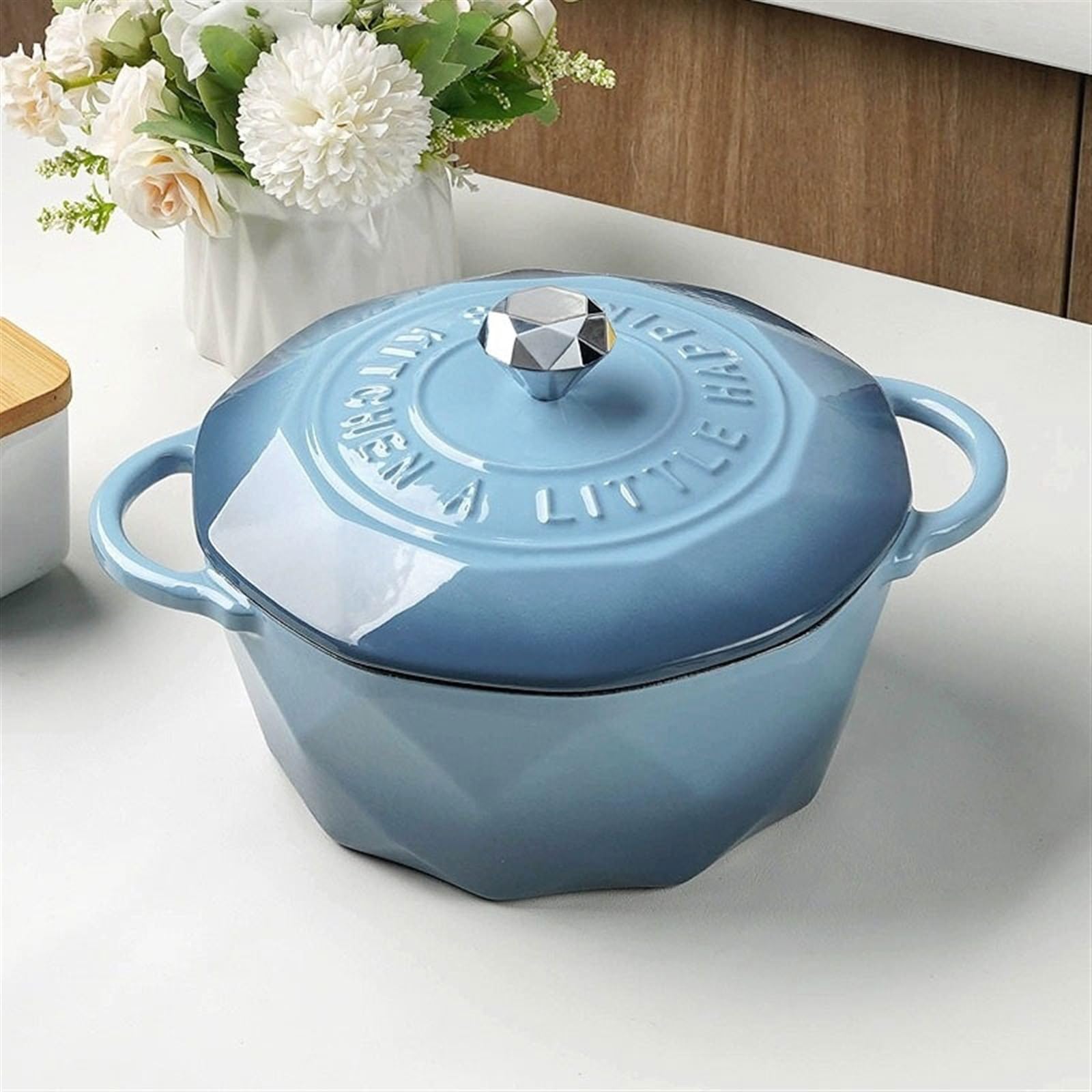 Cacerolas Olla esmaltada de hierro fundido de 22cm, olla for estofado a fuego lento, olla for sopa multifuncional for el hogar, antiadherente Universal Pote de cazuela