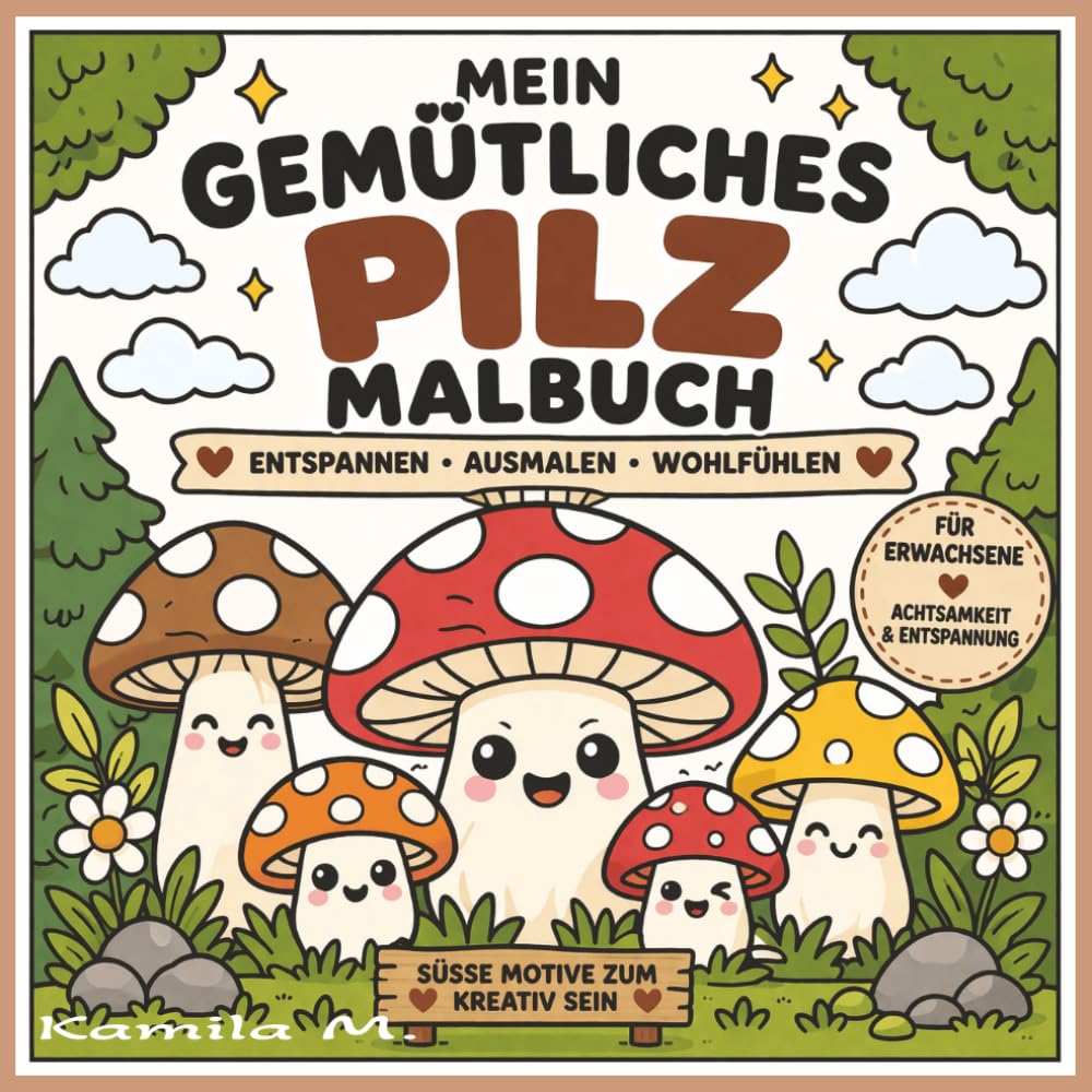 Mein Gemütliches Pilz Malbuch: Süße & lustige Waldpilze zum Entspannen | Anti-Stress Ausmalbuch