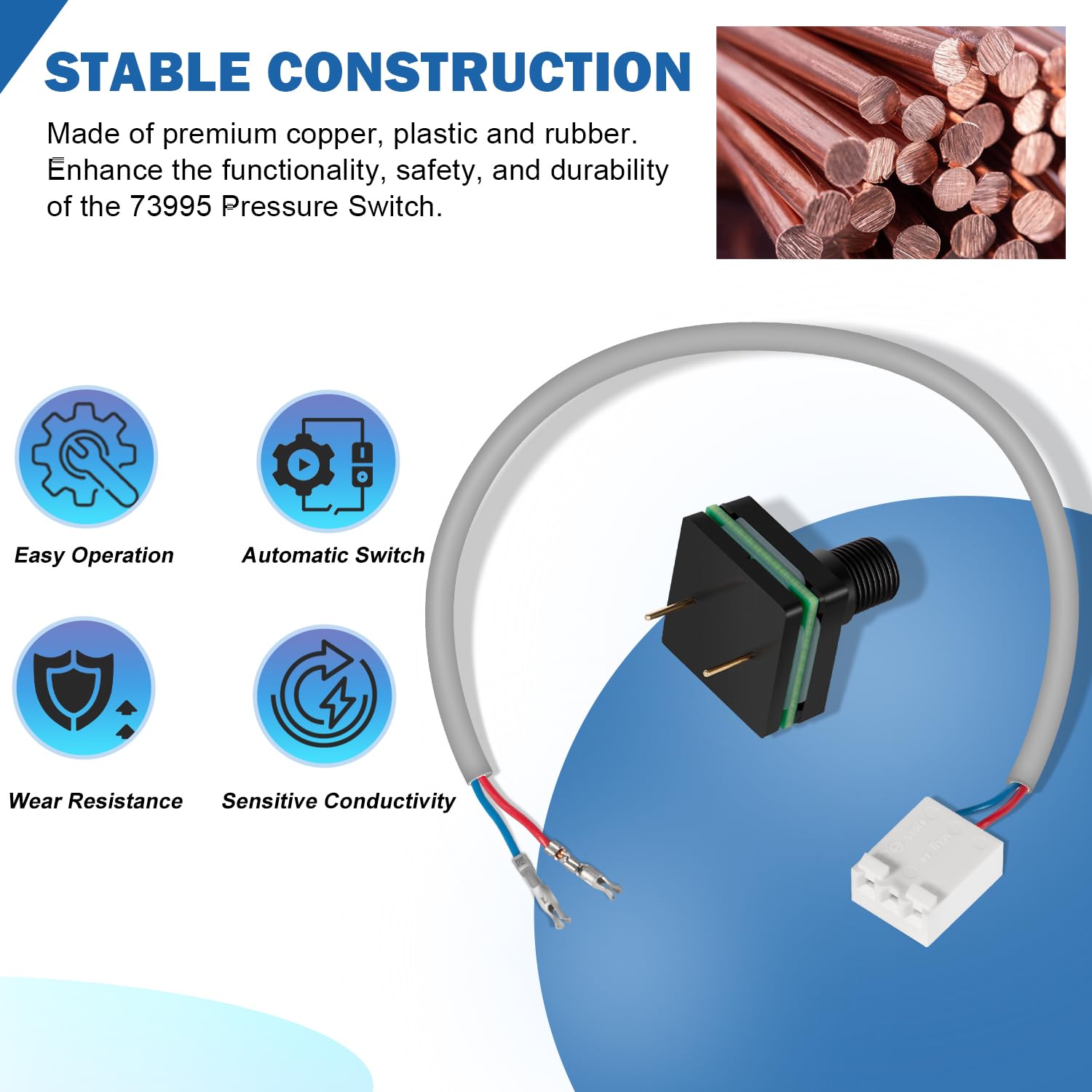 73995 Pressure Switch Fit for Caldera Vacanza, for Hot Spring Hotspot & Solana(2006-current), with 1/8” MPT Standard Threads and 3-Pin Plug Connection Wire