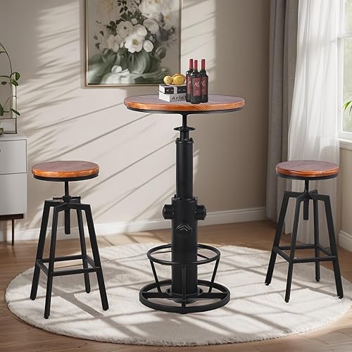 Miniatura 7 de BOKKOLIK Mesa de bistró vintage de altura ajustable de 38.6 a 44.4 pulgadas, mesa de bar industrial para cocina, comedor, cafetería, pub, oficina,
