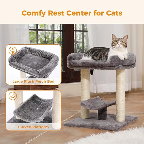 Miniatura 2 de PETEPELA Poste rascador de 19 pulgadas, torre de árbol para gatos, rascador de sisal 100% natural con cama grande de felpa superior, plataforma Gris