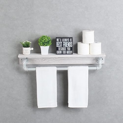 Miniatura 15 de MBQQ Estante de tubo industrial, estante de pared rústico con toallero, toalleros de granja de 24 pulgadas para baño, estantes flotantes montados