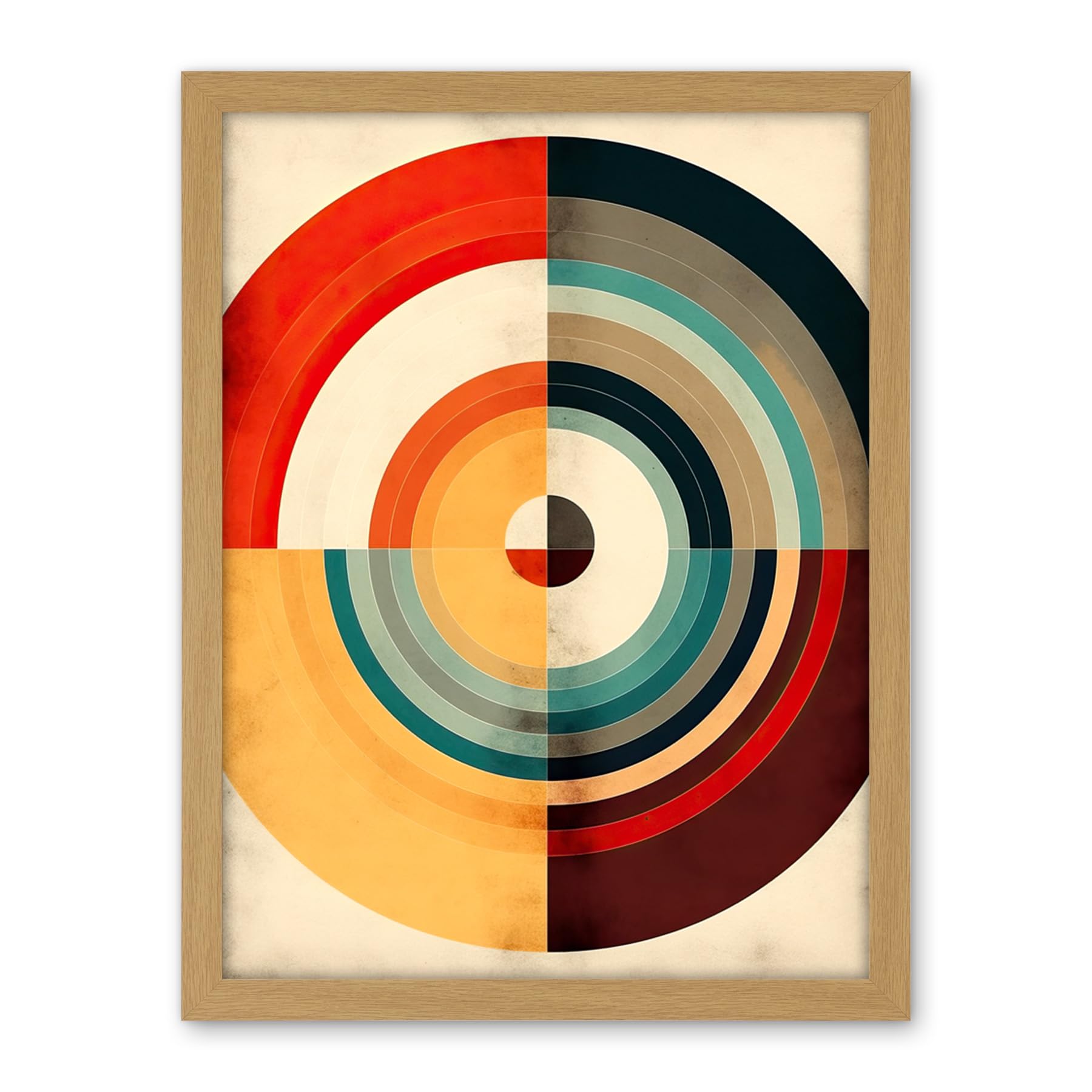 Artery8 Concentric Circles Bauhaus Style Minimal Colourful Vintage Artwork Framed Wall Art Print 18X24 Inch