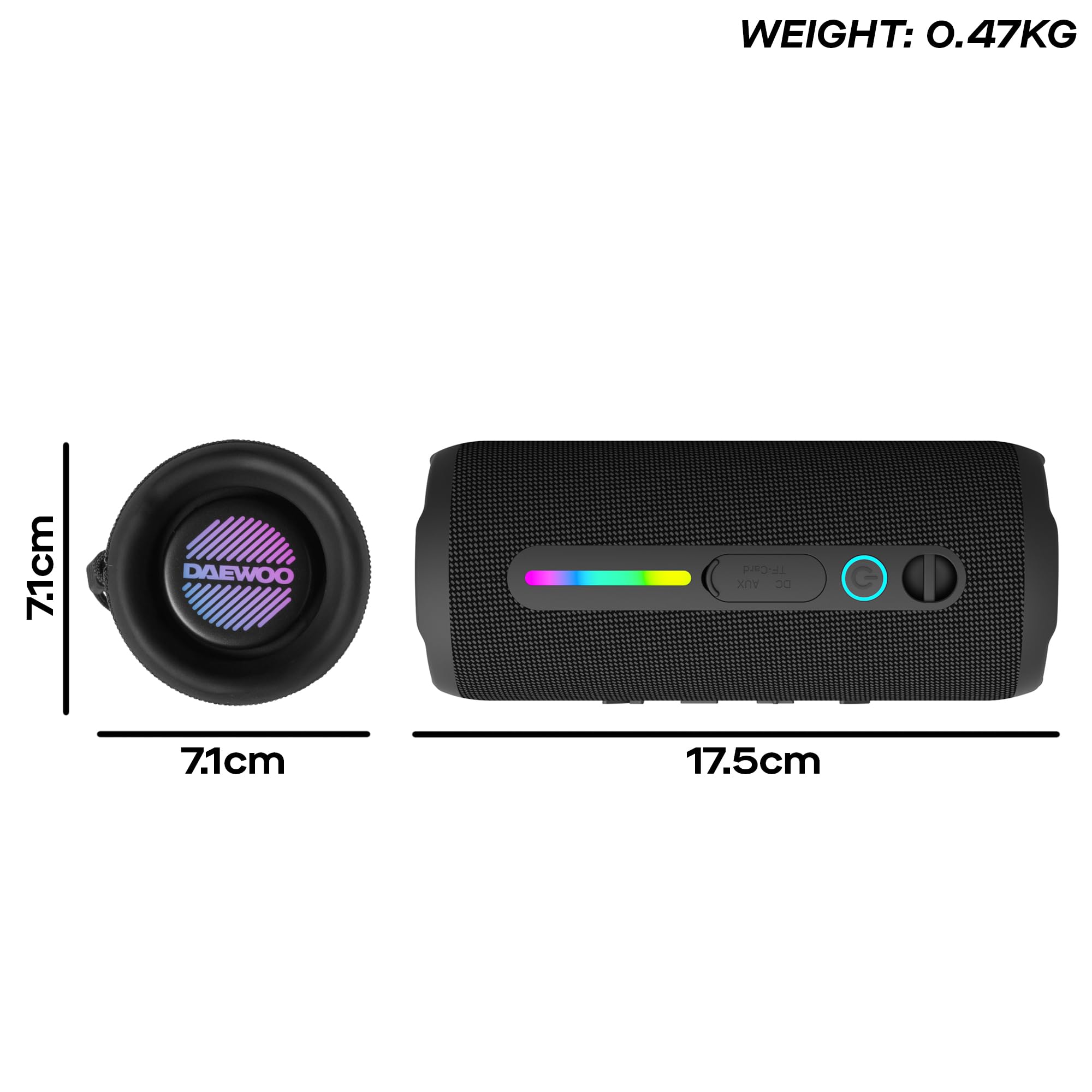 Daewoo Boom Beat Splash Enceinte Bluetooth Portable étanche 30 W, stéréo sans Fil avec TWS, lumière RVB, AUX, USB et Micro SD, Noir