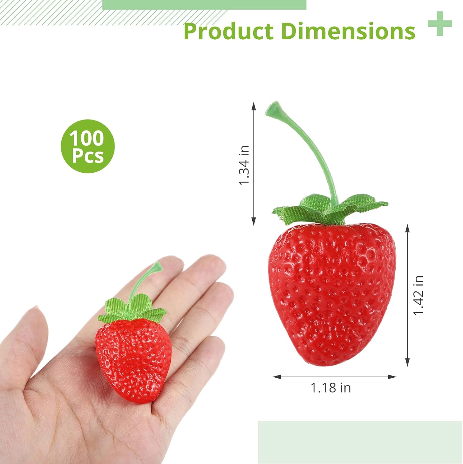 100 Pcs Fake Strawberries - 1.42" Artificial Faux Plastic Red Strawberries Decorations, Realistic Fruit Props for Party, Photography