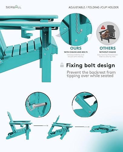 Miniatura 6 de SERWALL Aruba - Juego de 2 sillas plegables Adirondack ajustables con 3 posiciones reclinables, para todo tipo de clima, Adirondack de polietileno