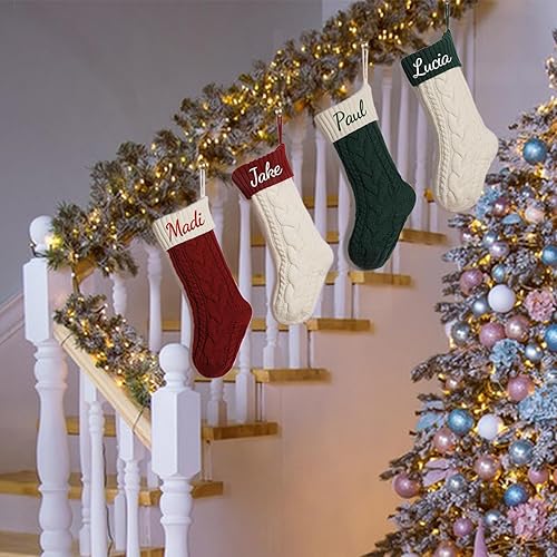 Miniatura 5 de 1 calcetín de Navidad personalizado, bordado personalizado con nombre familiar, 18 pulgadas, grande, de punto, para niños, 18 pulgadas