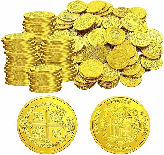 200 Pcs Plastic Pirate Gold Coins St. Patrick's Day Play Treasure Coins Fake Coins Reward Gifts for Kids Board Games Pirate Party Cosplay Pirate Party Decorations (200pcs)